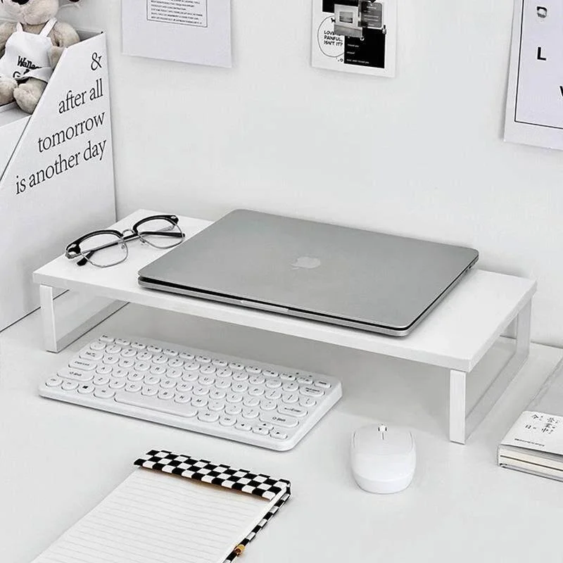 

Elevated Computer Monitor Desk Stand Dormitory Storage Shelf Notebook Desktop Organizer Multi-Functional Home Office Supply