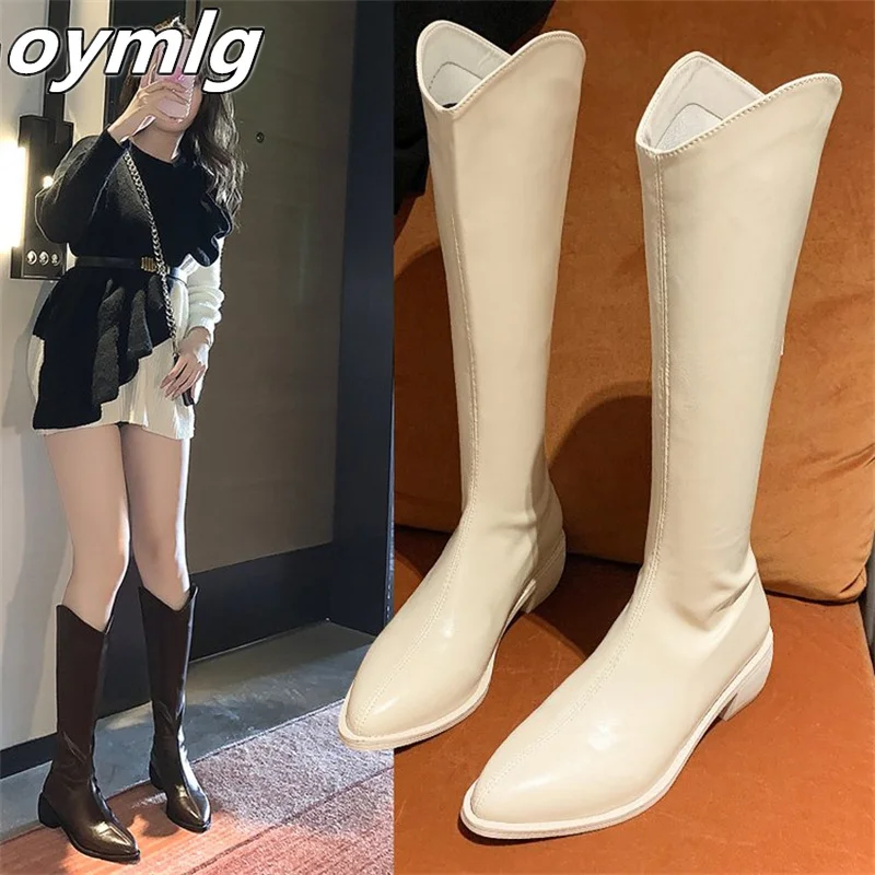 Cavalier boots high v-mouth autumn boots women's pointed toe thick heel 2022 white boots mid-heel boots short boots