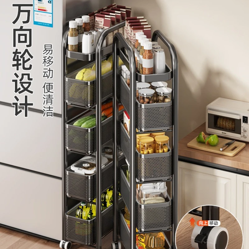 Premium Sturdy Narrow Gap Kitchen Storage Cart with Multi-Tier Pull-Out Drawers, Ideal for Fridge Side, Holds Vegetable & Fruits
