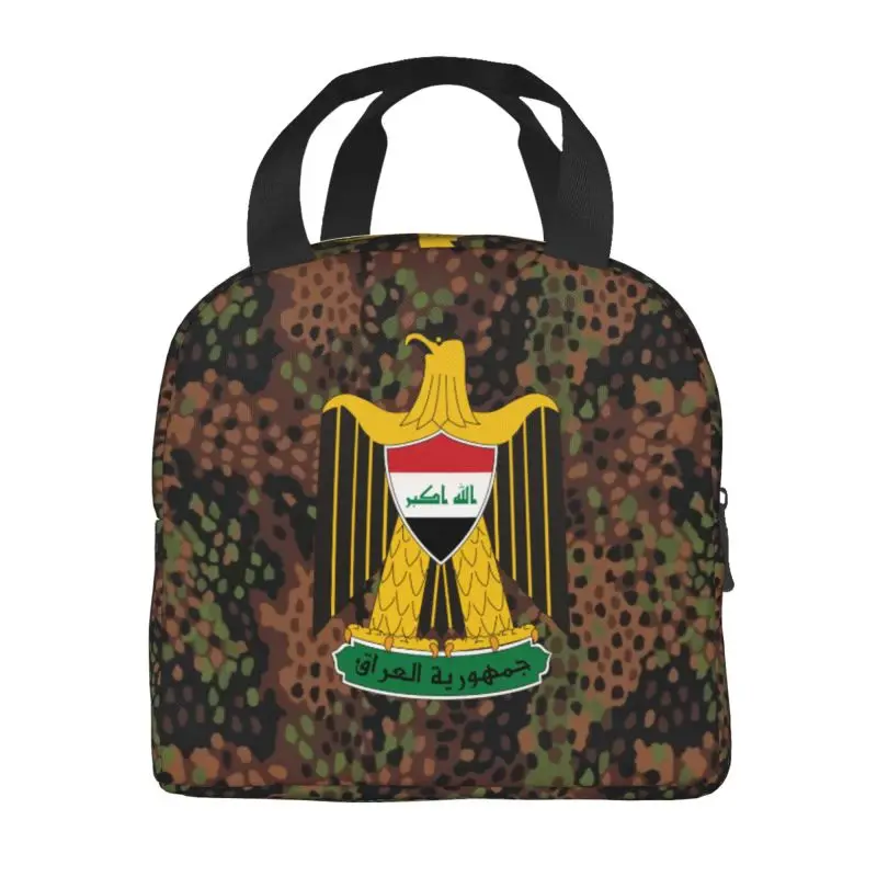 Custom Emblem Of Iraq Lunch Bag Men Women Iraqi Flag Eagle Thermal Cooler Insulated Lunch Boxes for Adult Office