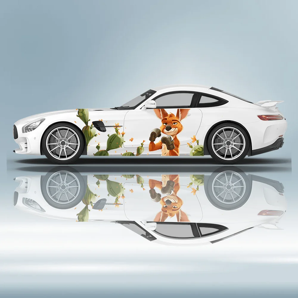 Cactus with Boxing Gloves Kangaroo Car Vinyl Wrap Decal Self-adhesive PVC Sticker Suitable for Trucks SUV Decor Auto Accessories