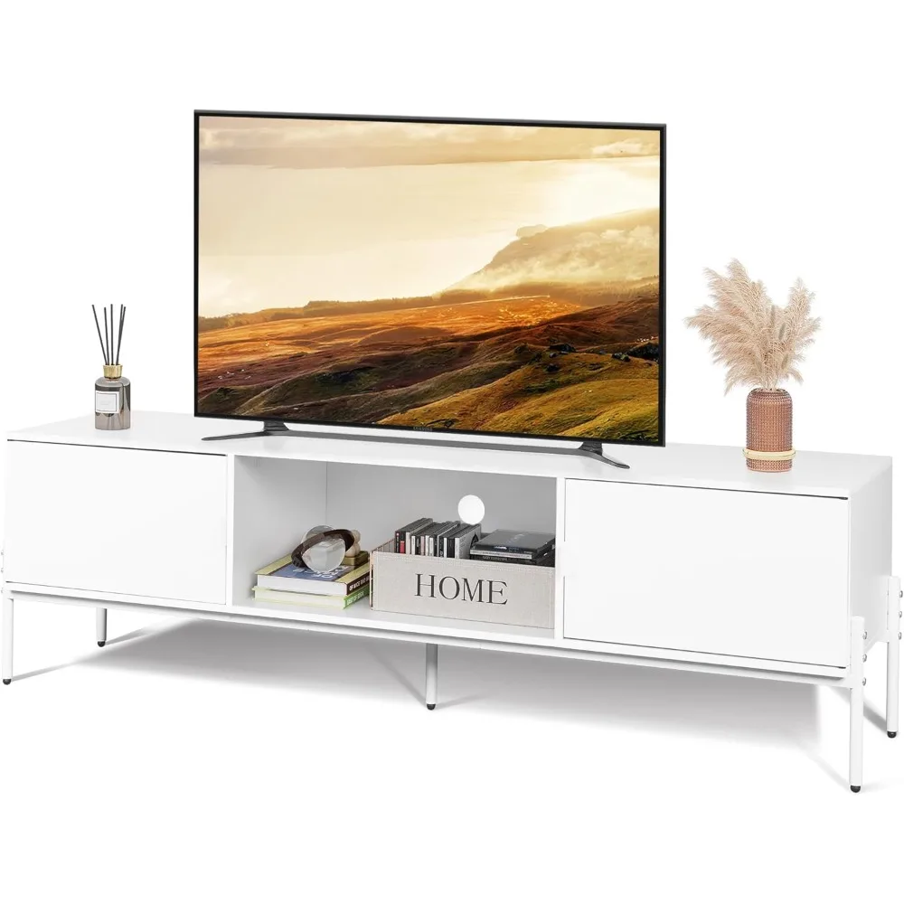 

Modern TV Stand for 65 Inch TV, Mid Century Entainment Center with Storage, TV Console with Open Shelf and 2 Cabinets for Bedro