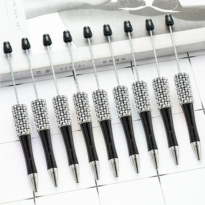 10Pcs Black Diamond Beaded Pen Wholesale Creative DIY Handmade Sticker Set Diamond Beaded Ballpoint Pens Advertising Gift Pen