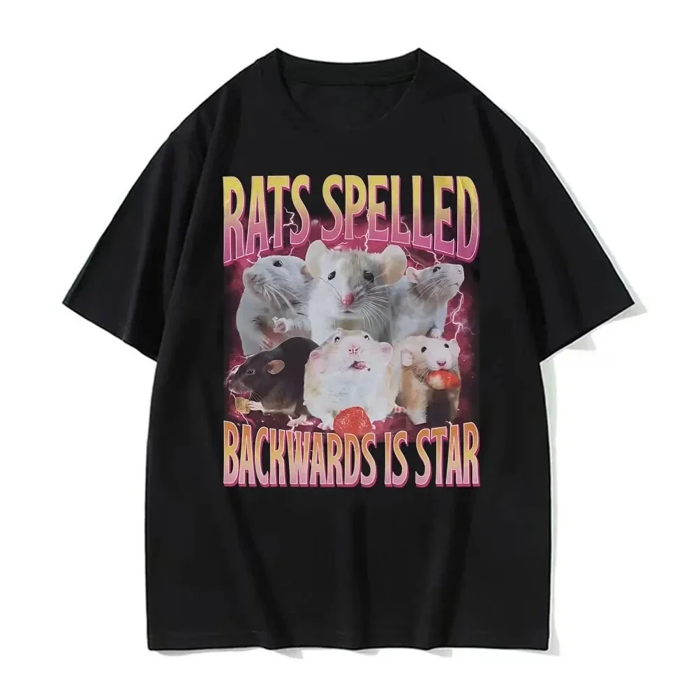 2026 Summer Funny Rats Spelled Backwards Is Star Printed T-shirts Fashion Short Sleeve T Shirt Women Casual Oversized T-shirt