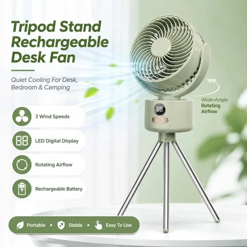 Battery Operated Tripod Stand Fan Wide Angle Swing 3 Wind Settings 2 Color Options Lightweight Personal Outdoor Cooling Fan