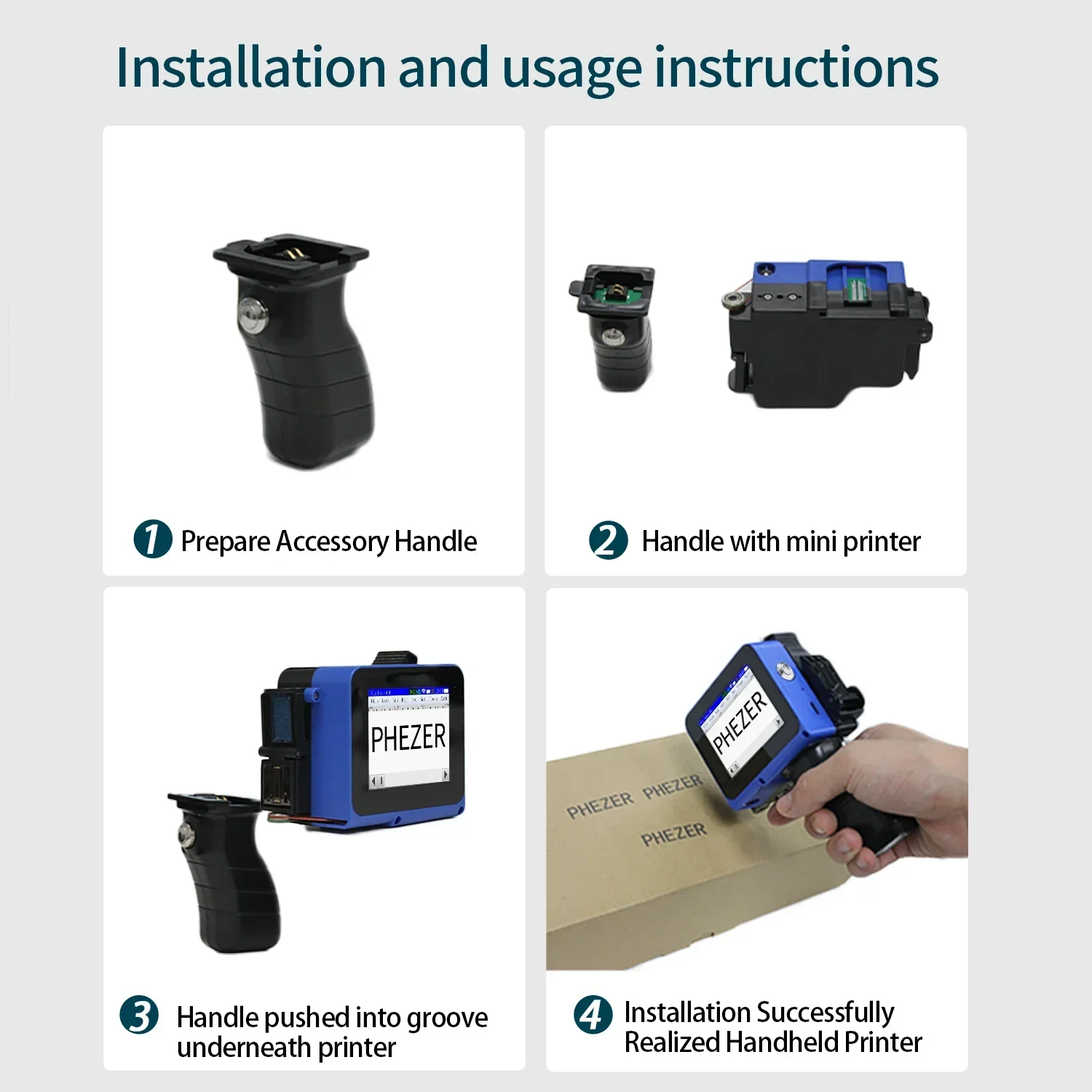 Phezer PC12 12.7mm Handheld Mini Printer Detachable Mini Printer QR Bar Batch Code Date Number Logo Handheld Inkjet Printer