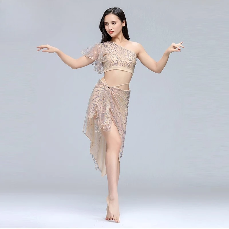 Dostosowany top do tańca brzucha 2025 nowy zestaw orientalna sukienka do tańca odzież do ćwiczeń damski zestaw z brokatową siateczką kostium Bellydance