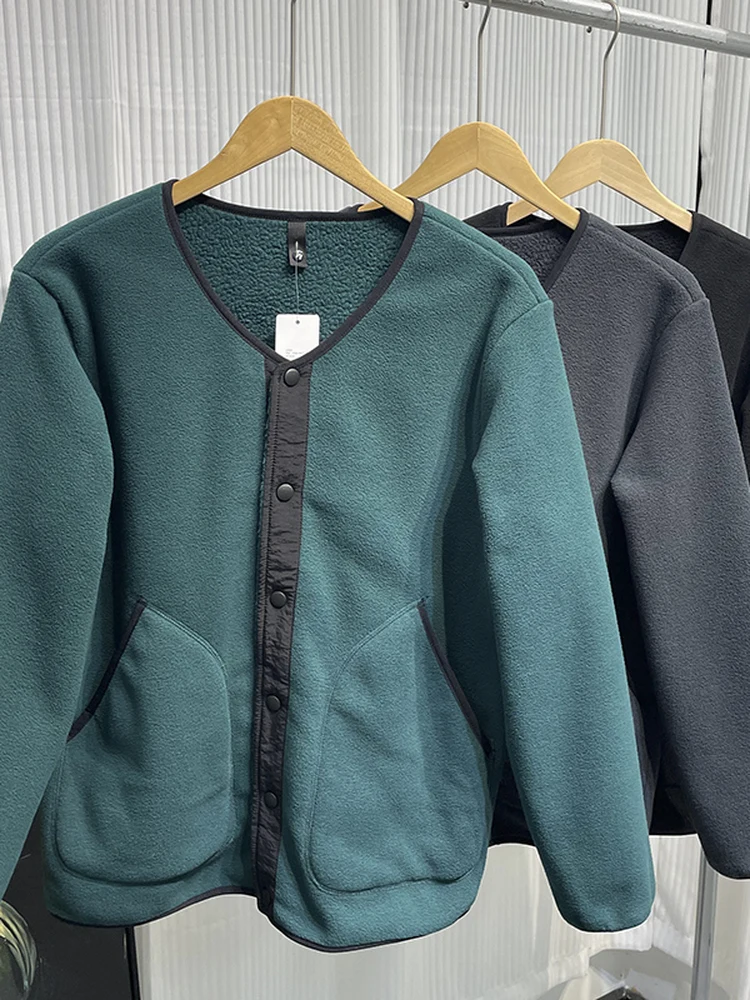 

Loose Thiened V-Ne Pullover Hoodie Jaet for Men And Women Warm Polyester Fiber Long Sve Regular Length Japanese Sle