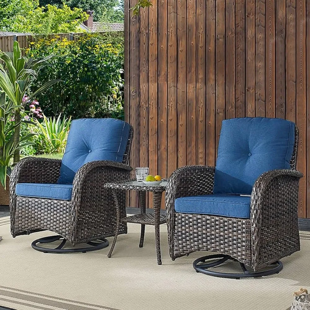 

Patio Wicker Chairs Swivel Rocker Outdoor Rocking Set of2 with Rattan Side Table,Patio Glider Chair 3Piece Garden Furniture Sets