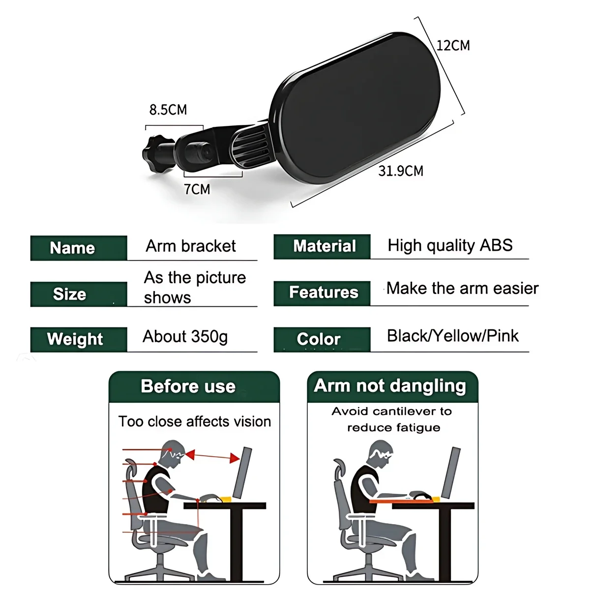 STONEGO-almohadilla para Reposabrazos de escritorio, soporte para mesa de ordenador, reposabrazos de ratón, extensión de escritorio, protección de hombro, tablero acoplable