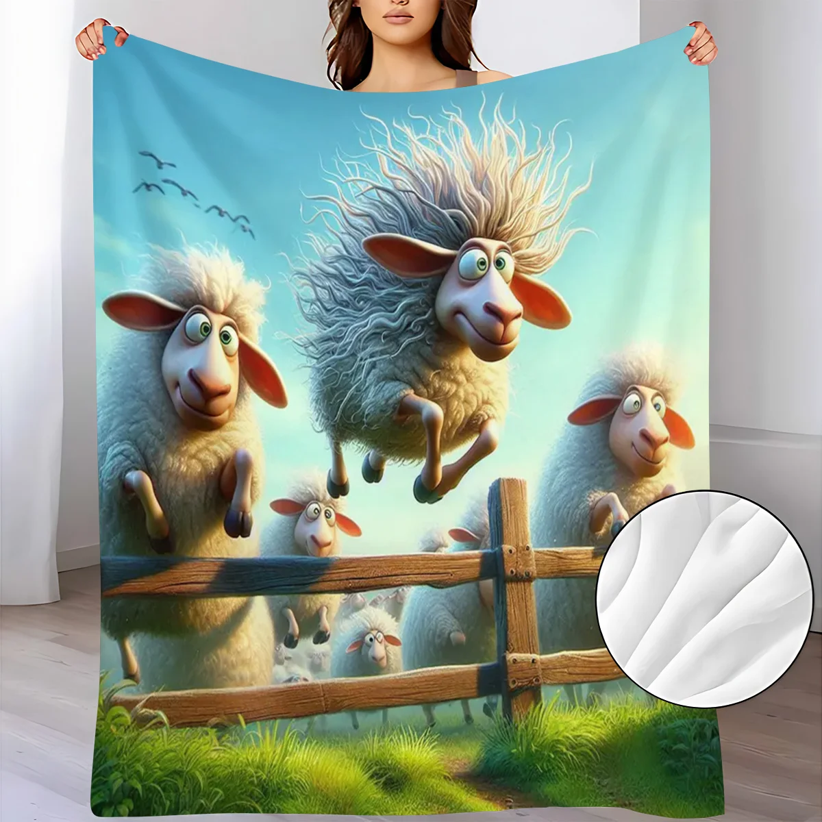 Three Little Sheep Pattern Blanket, Flannel Air Conditioning Blanket for Dormitory and Office Nap, Printed Blanket, Gift for Fri