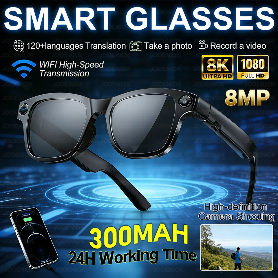 

New 8MP HD Camera Smart Glasses 4K Video Record Al Voice Translation Photo Recognition WIFI Transmission BT Call Smart Glasses