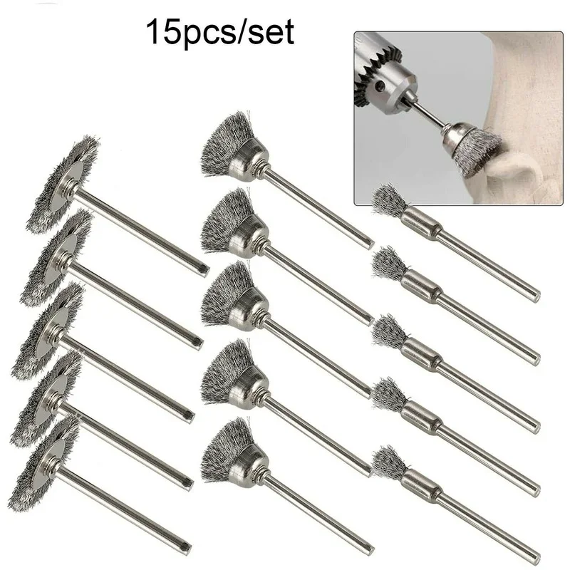 15pcs Polishing Wire Brush Rust Removal Wheel Tool Rust Cup Derusting DIY For Drill Bit Tools