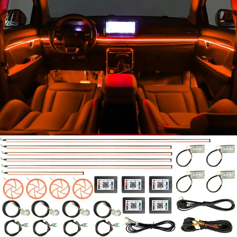 64 RGB Car Acrylic Ambient Lamps Rainbow Universal Auto Interior Neon App Contro Symphony LED Strip Atmosphere Colorful Lights