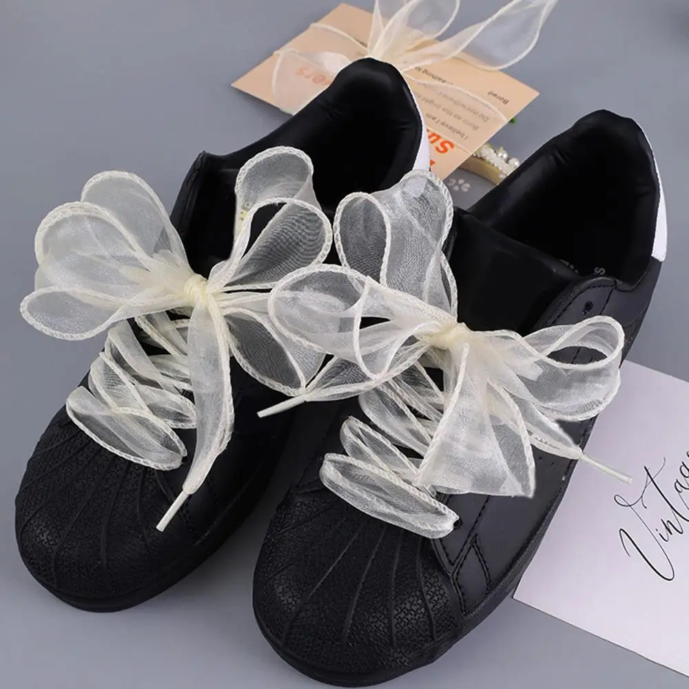 4cm de largura festão fishtail organza cadarços onda chiffon fio arco laços beleza branco casual tênis de treinamento sapatos laços