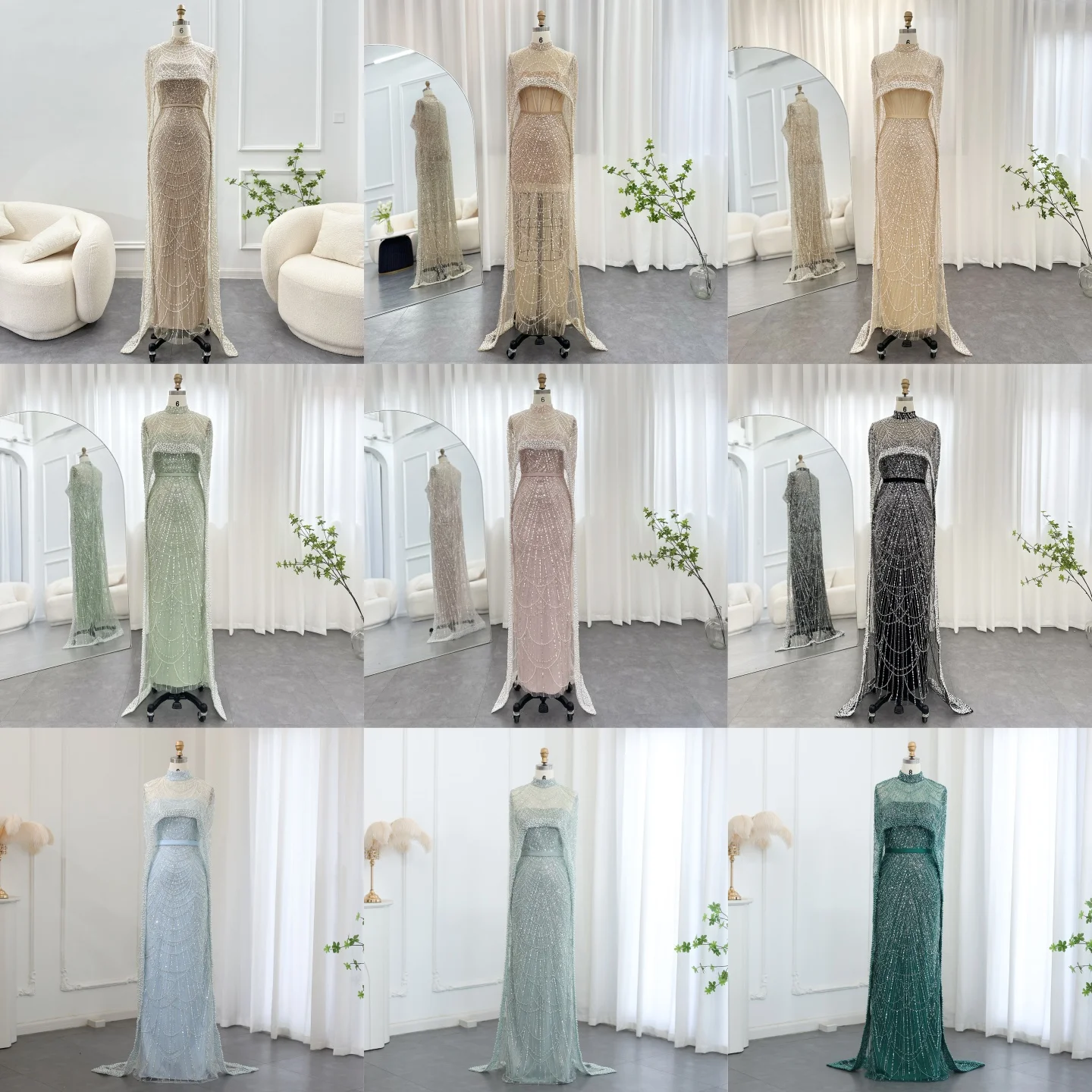 شارون سعيد فساتين سهرة فاخرة لؤلؤ دبي شامبانيا مع كيب جديد عربي للنساء حورية البحر لحفلات الزفاف والحفلات الراقصة SS369