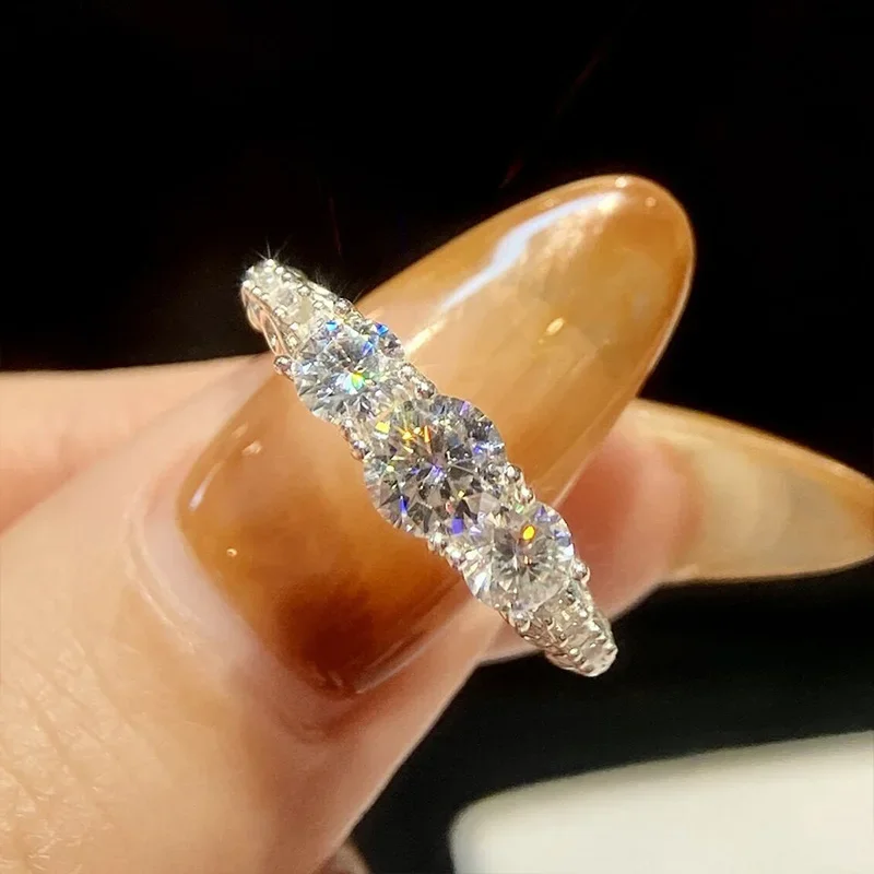 

KNB Luxury Real 0.5CT Moissanite Diamond Round Rings for Women Wedding Anniversary 925 Sterling Silver Gemstone Fine Jewelry