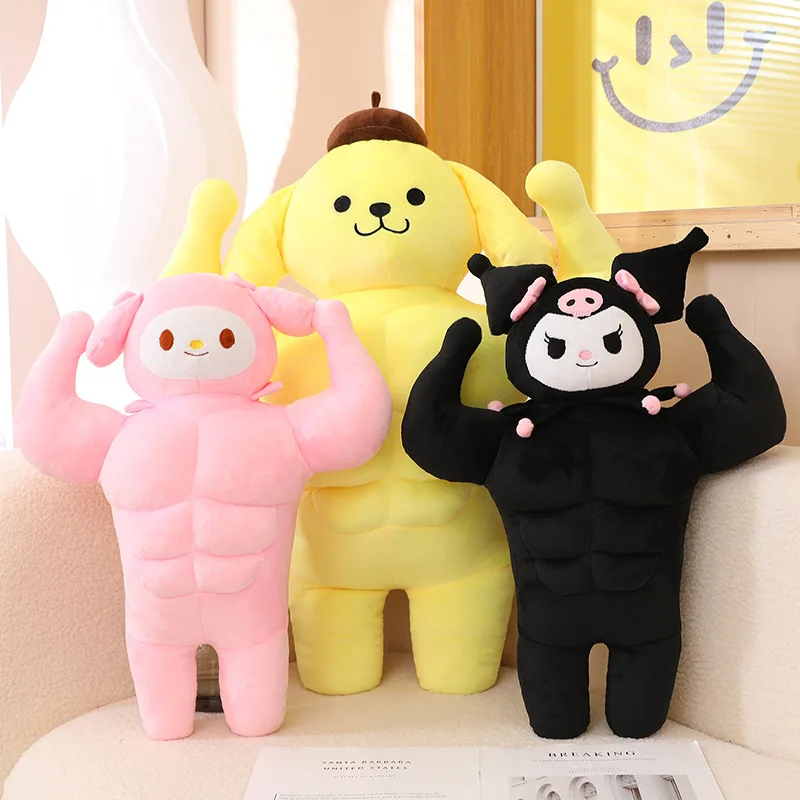 New Sanrio Animal Plush Hello Kitty Melody Kuromi Muscle Doll Boyfriend Gift Plush Toy Girl Sleep Pillow Decoration Ornament