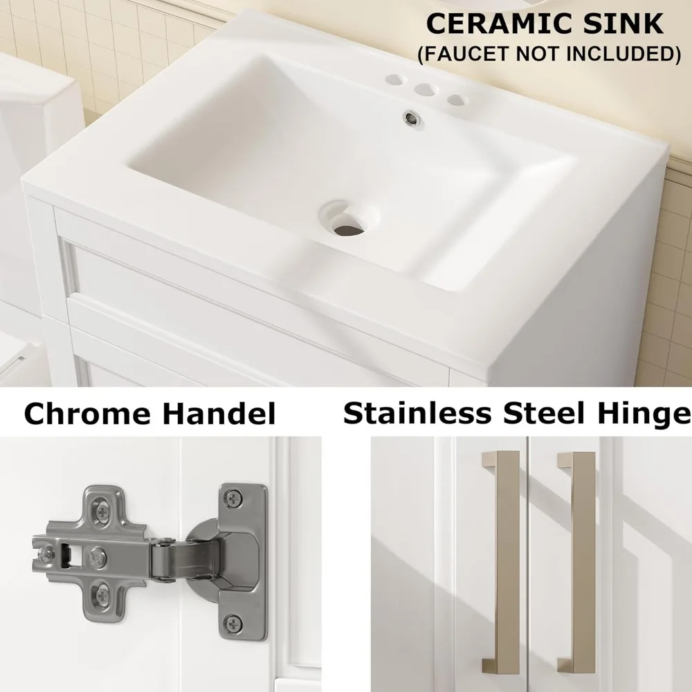 Imagem -04 - White Ceramic Sink Combo Conjunto para Banheiro Vaidade com Pia 24 em