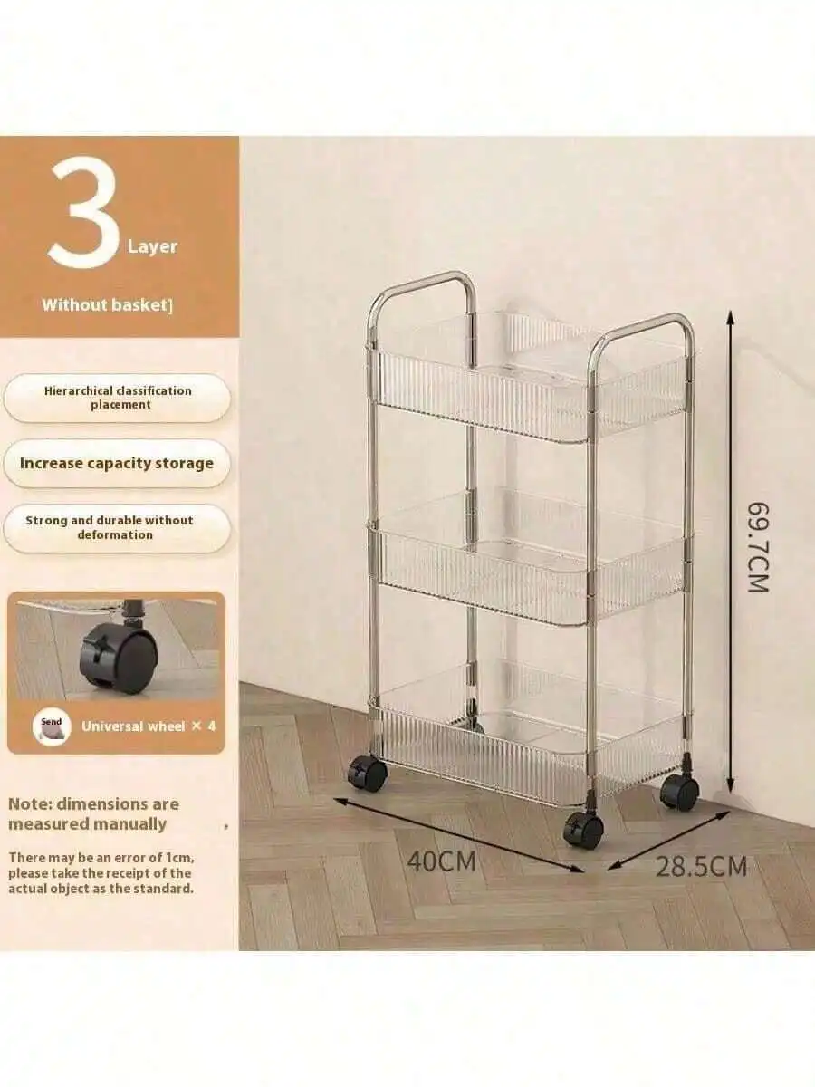 Handcart-Style Storage Rack For Household Snacks, Multi-Layer Storage Bookshelf, Portable Kitchen Fruit And Vegetable Basket, Ac