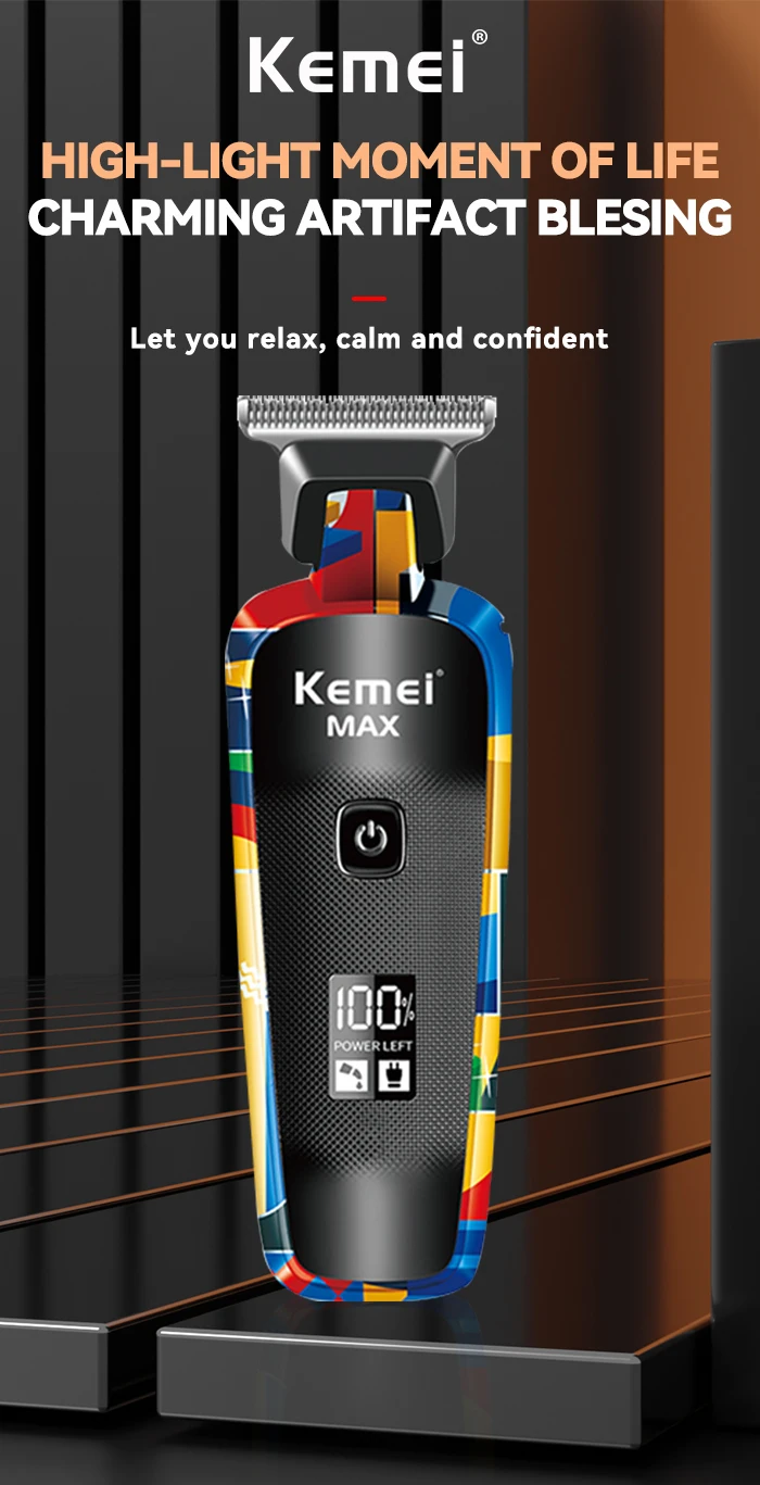 Kemei KM-Max5090 Elektrischer Haarschneider, professioneller USB-Rasierer mit LED-LCD-Digitalanzeige, modisches Graffiti-Design – Detail 2