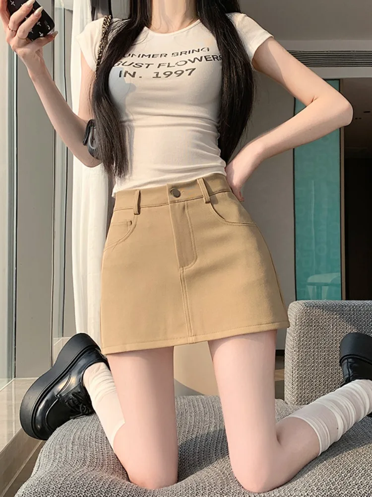 

Корейская офисная юбка-костюм с завышенной талией, утягивающая, короткая, А-силуэт, облегающая, женская, весна 2026, новая модная коллекция