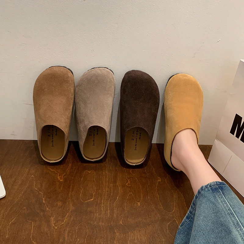 

Block Heel Baotou Slippers Autumn New Round Toe Deep Mouth Suede Platform Anti-slip Wear-resistant Flip-flops