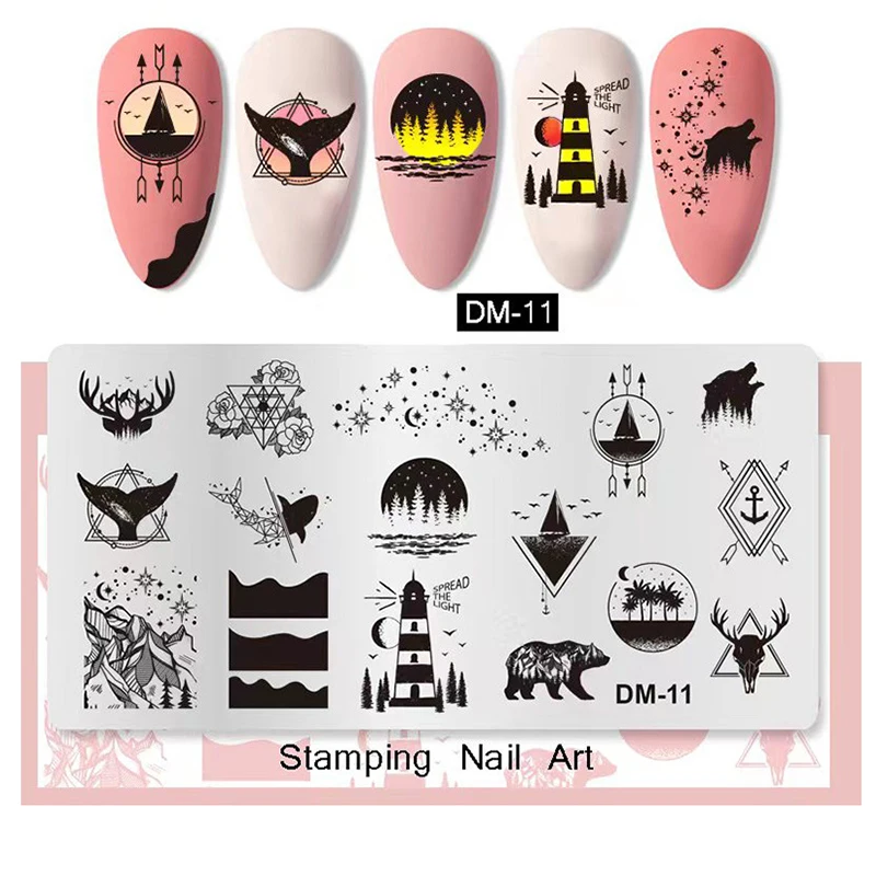 

Простые цветы, лист, пластина для штамповки ногтей, бабочка, рыба, цветочная рамка, изображение, геометрический дизайн, трафареты для печати, инструменты для маникюра