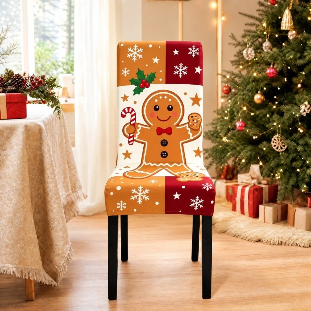 Full Package Christmas Chair Cover Elastic Washable High Back Dining Chair Cover Stretch Dustproof Chair Protector Slipcovers