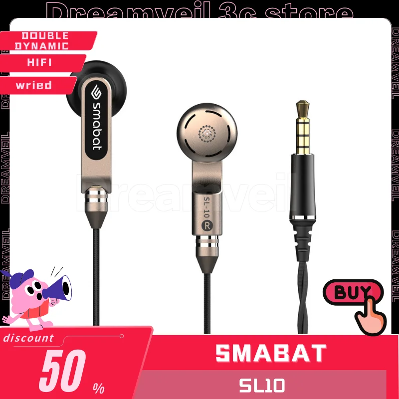 Smabat SL10 In Ear Monitors Wired Dual-motion Coil wo-way Detachable MMCX 3.5mm/CX31993 HD Digital DAC Type-C HiFi IEM Custom