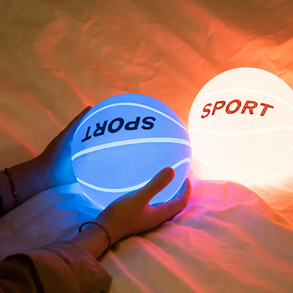 Ball Shaped Night Light LED Silicone Patting Lamp Novelty Play Basketball for Kids Bedroom Bedside Decor Birthday Holiday Gift