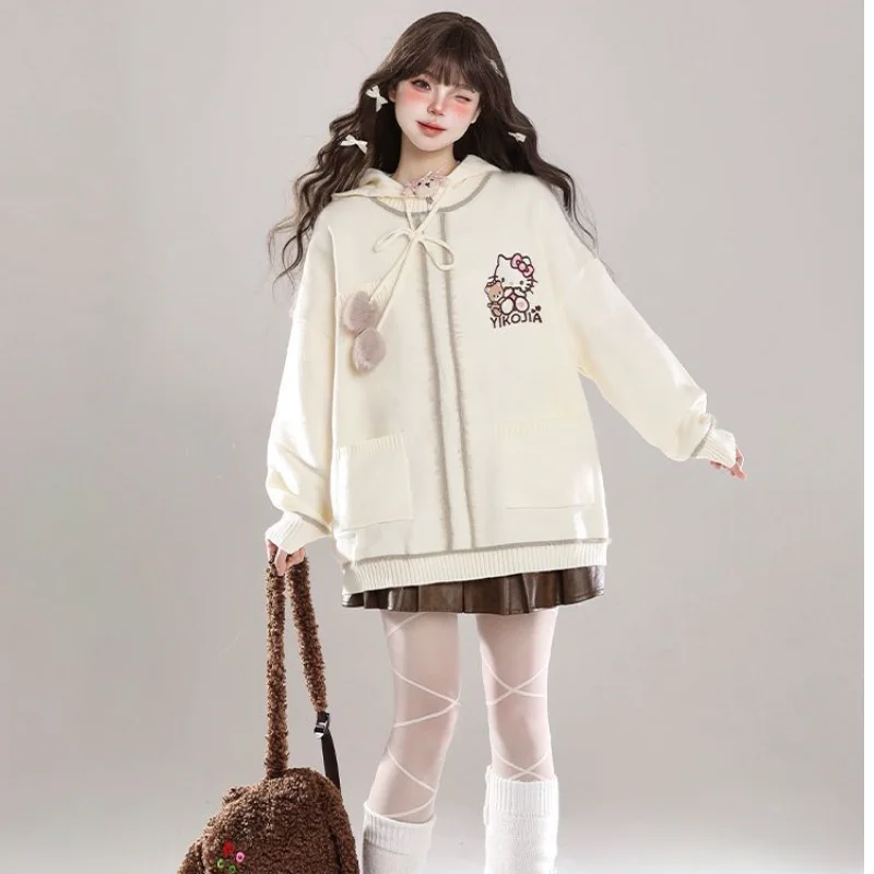 Olá kitty kawaii casaco sanrio menina camisola primavera outono nova moda com capuz doce moletom solto e confortável lazer deslocamento