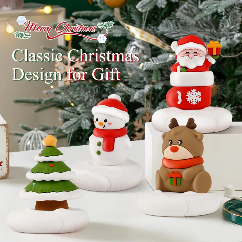 Aulidtech Christmas Ornament Desk Phone Holder Stand Cartoon Santa Claus Reindeer Tree Decoration PVC Universal Desktop Gift