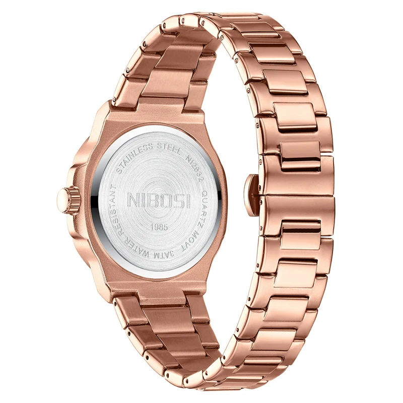 NIBOSI Fashion Square Quartz Watch Men Stainless Steel Waterproof Luminous Date Luxury Rose Gold Blue Watches Relogio Masculino