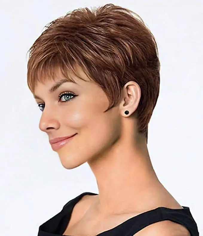 

JOVIAHAIR Короткие парики-пикси каштанового цвета для белых женщин, синтетические смешанные коричневые парики с челкой, натуральные многослойные короткие парики для волос