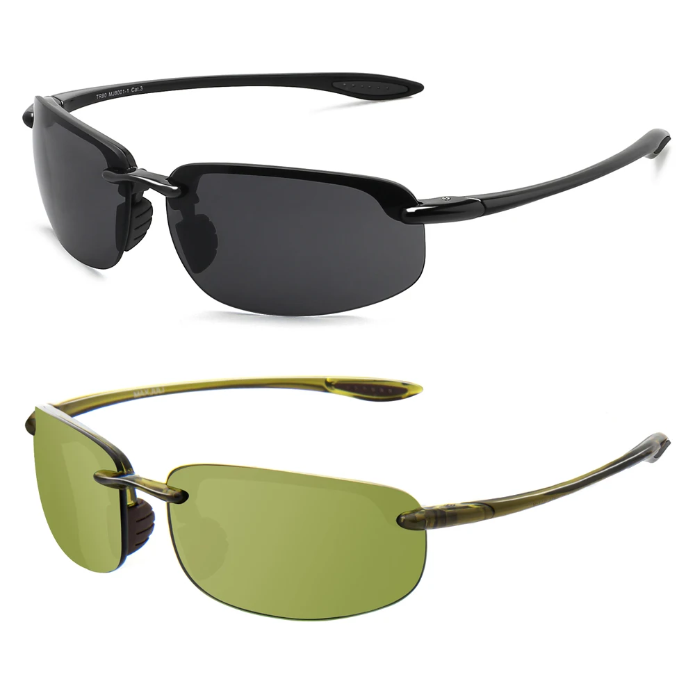 2 Pack Gepolariseerde Sportzonnebril voor Mannen Vrouwen TR90 Lichtgewicht Randloos Frame UV400 Hardlopen Vissen Rijden 801