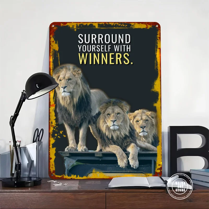 Surrounded By Winners Poster Customized Vintage Metal Signs Wall Art Retro Tin Plaque for Home Decorations Decoration Garage