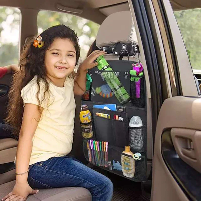 Car Backseat Organizer with Touch Screen Tablet Holder Auto Back Seat Storage Cover Protector for Travel Road Trip Kids Toddlers