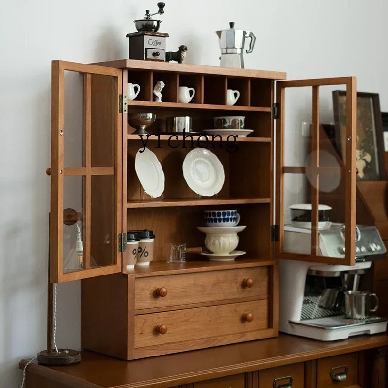 Cherry Wood Dining Side Cabinet Desktop Display Household All Solid Wood Bay Window Storage Tea Cabinet