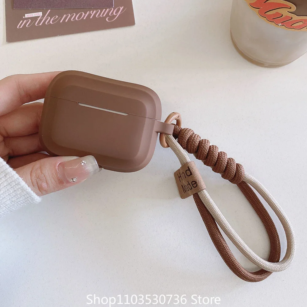 caramel color soft silicone earphone case with bracelet fall prevention couple for airpods 2 3 pro 2 bluetooth charging box case