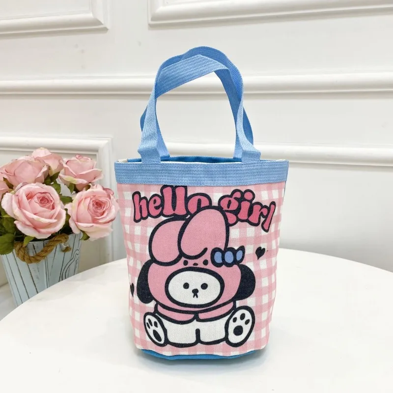 

Cute graffiti bucket bag ins printed cylinder canvas bento bag Korean girl hand carrying lunch box mommy bag