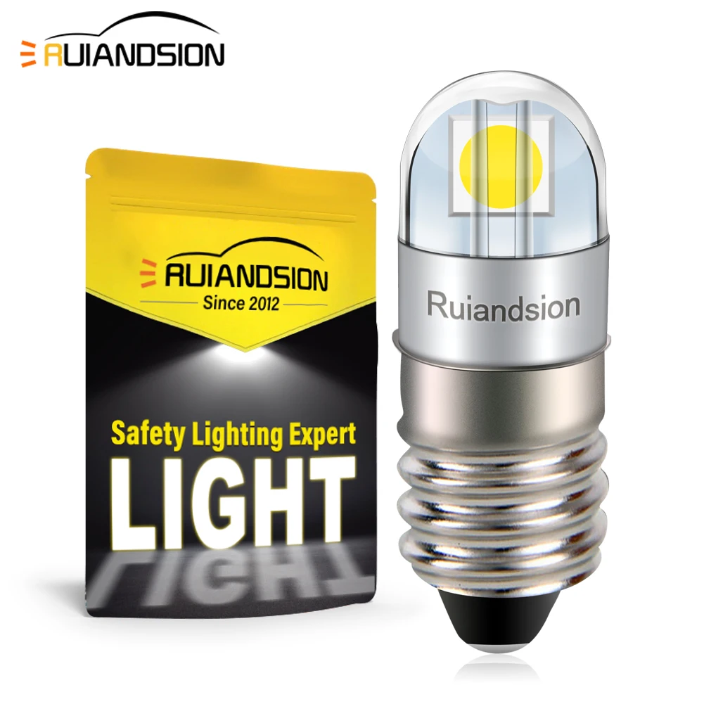 Ruiandsion E10 LED Bulb  3030 2SMD Chips White 3V 4.5V 6V 9V 12V 24V 110V 220V Non Polarity Camping Hiking Caving Lights  200LM