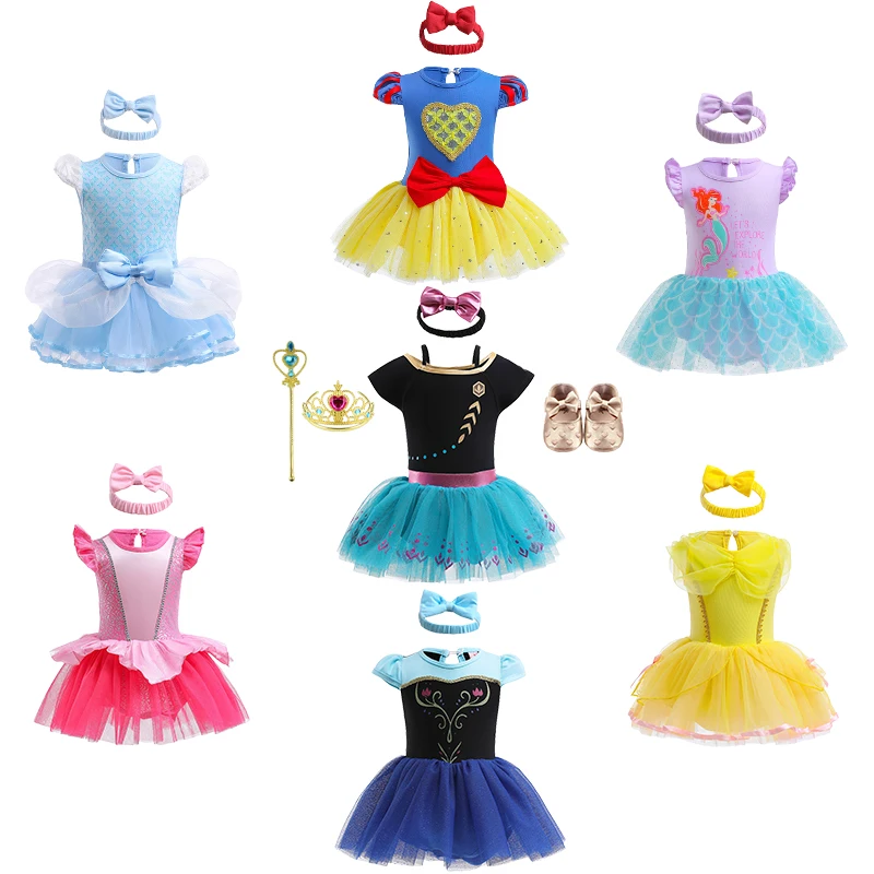 

Cosplay Infant Girls Little Mermaid Princess Romper Halloween Baby Anna Elsa Jumpsuits + Headband Christening Party Clothing Set