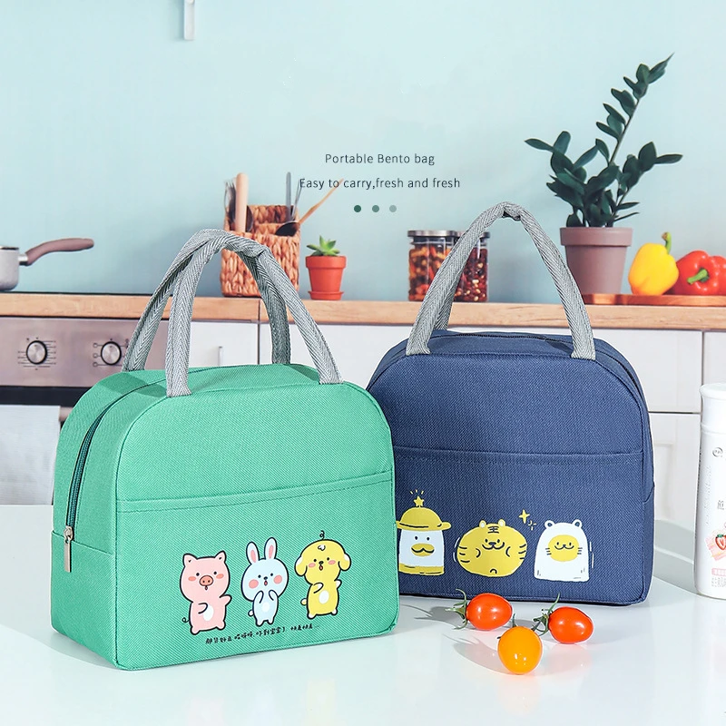 Cute Thermal Insulated Lunch Bag Convenient Box Student Bento Dinner Pouch Food Organizer for Picnic  with Cartoon Pattern