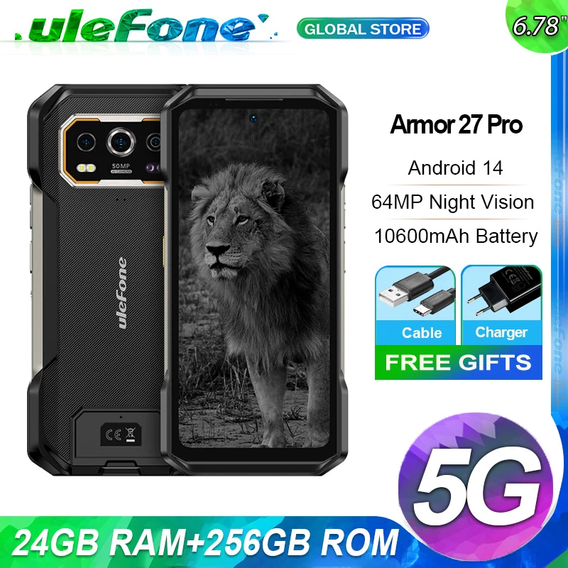 Ulefone Armor 27 Pro,24GB+256GB,5G Rugged,10600mAh,6.78'' Display,64MP Night Vision,33W,NFC,Android 14,Global Version