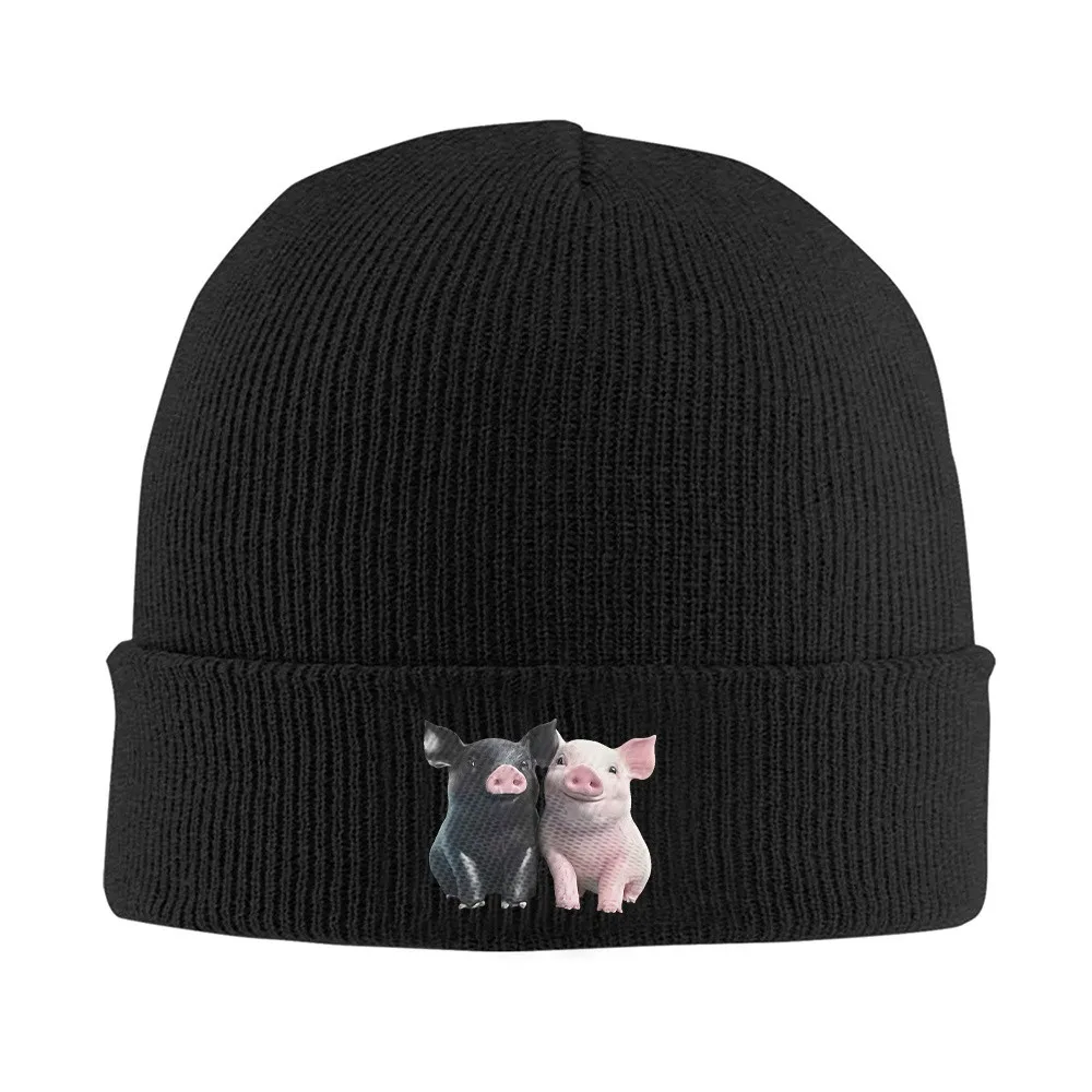Two Pigs Print Unisex Knit Beanie Hat Soft Winter Warm Casual Skull Cap for Fall Christmas Thanksgiving