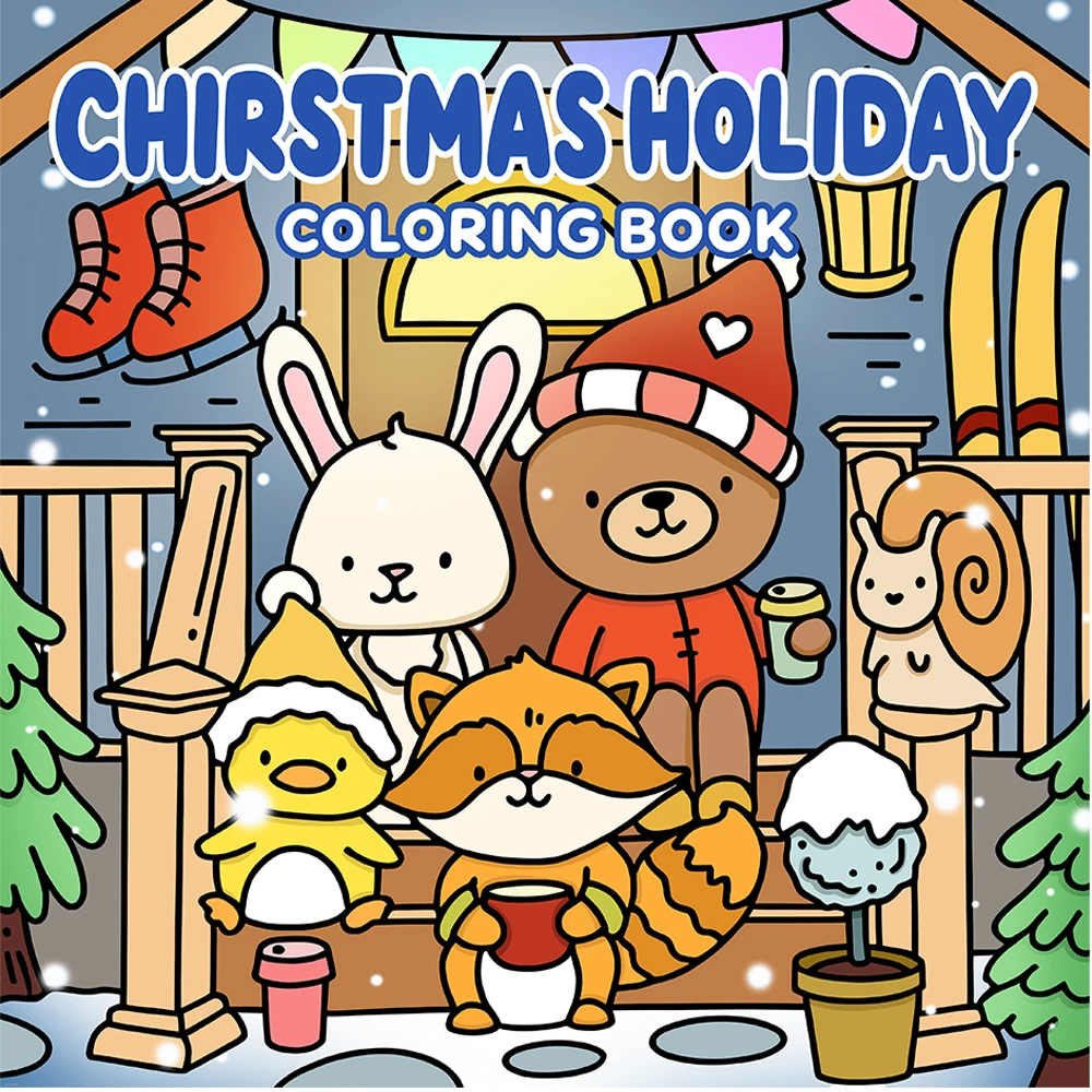 

CHIRSTMAS HOLIDAY книжка-раскраска для взрослых с мультяшными смелыми и легкими узорами для отдыха, детские книги для рисования своими руками