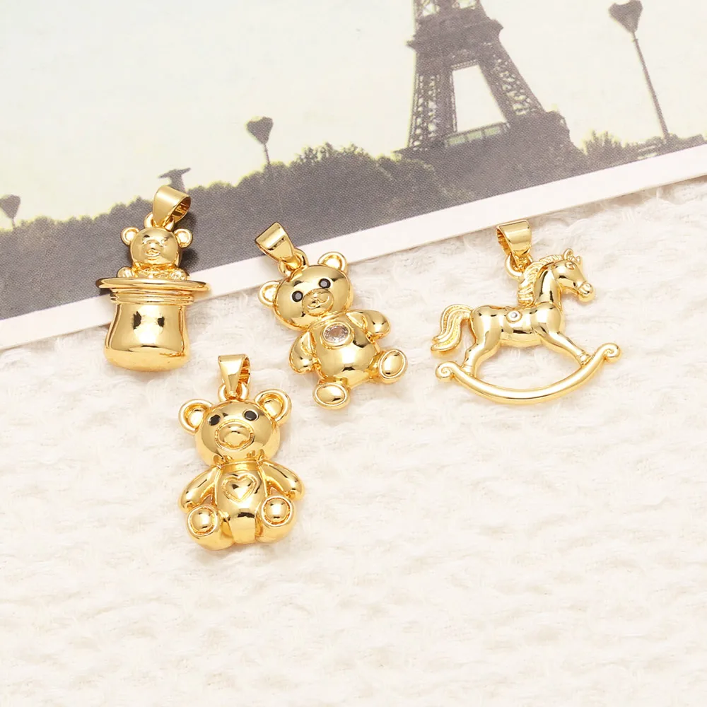 OCESRIO Black Crystal Eye Cute Bear Pendant for Necklace Copper Gold Plated Horse Handmade Jewelry Making Supplies pdta151