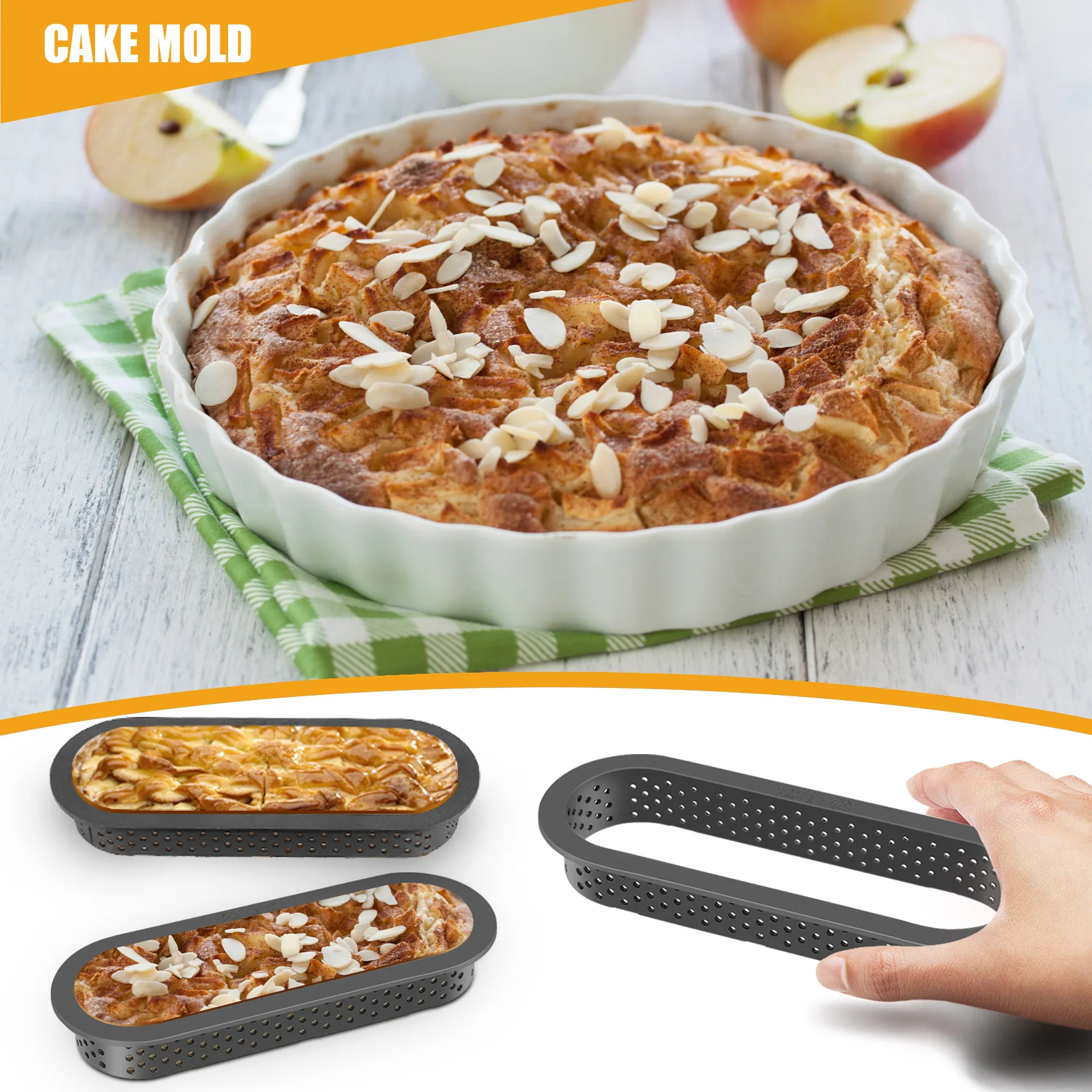 12 Pieces Oval Tart Rings Heat-Resistant Perforated Cake Mousse Ring Non Stick Bakeware Tart Mini Cake Mold Cake Rings SQ