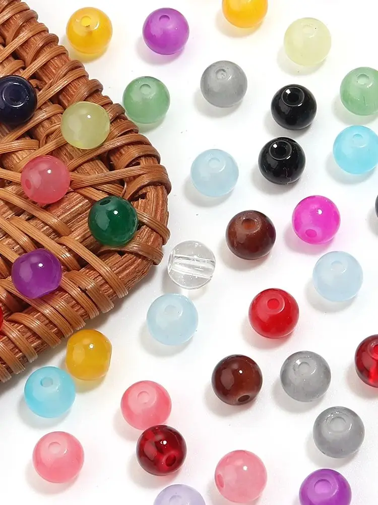 Perles rondes en verre de 6mm, 50/100 pièces, perles d'espacement amples pour la fabrication artisanale, accessoires de collier et de bracelets à faire soi-même